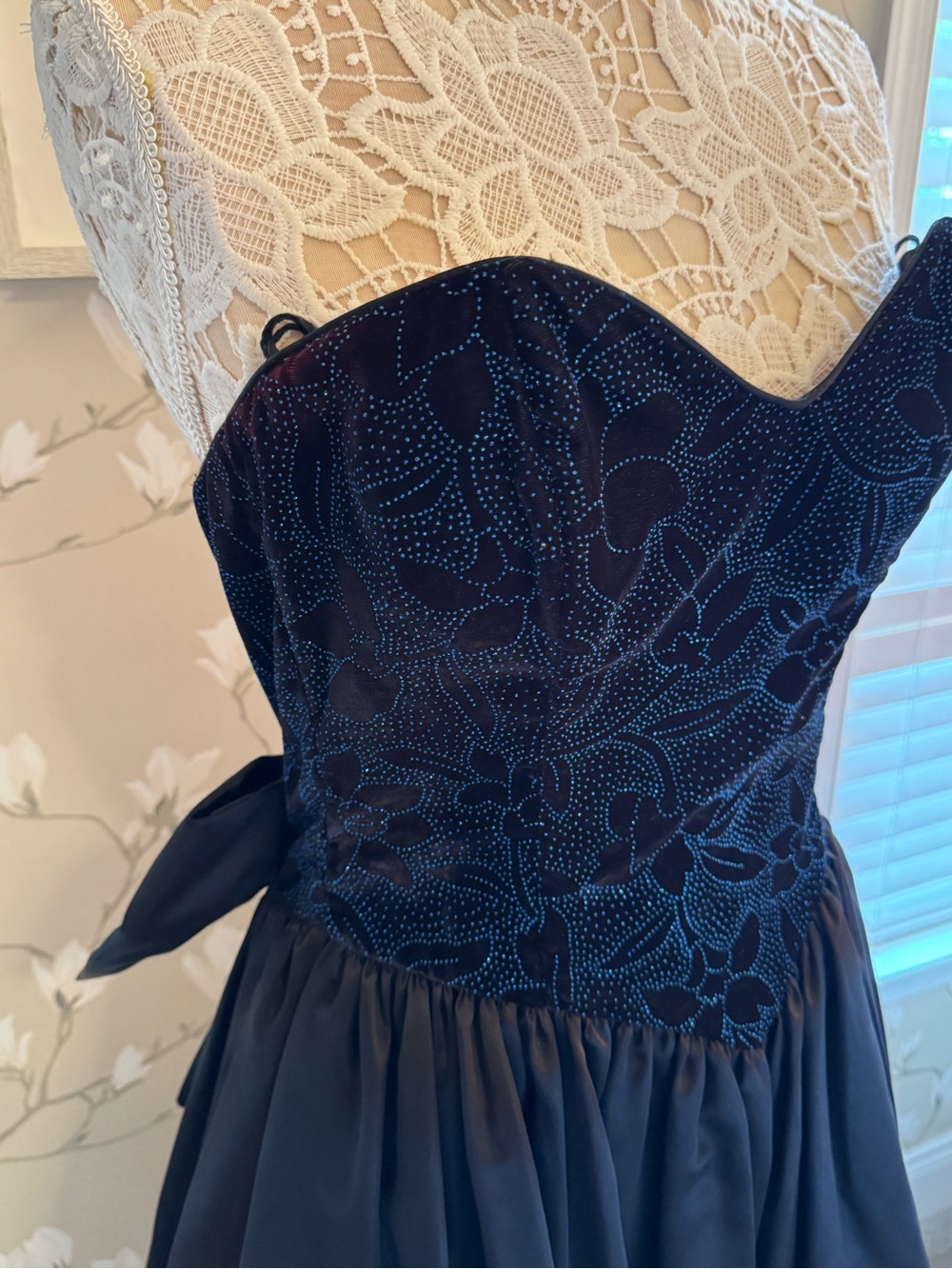 Jessica McClintock Vintage 80’s-early 90’s Strapless Navy Beaded Gown